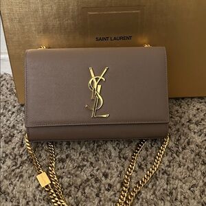 Yves Saint Laurent Taupe Crossbody with Gold Chain